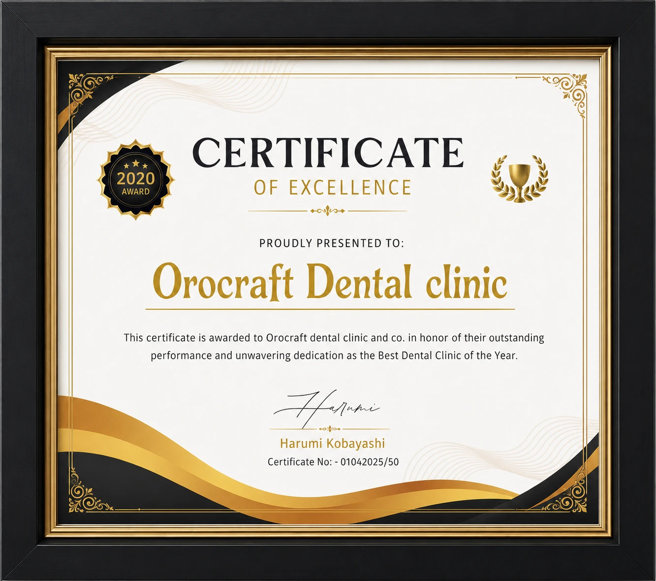 Awarded The best dental clinic in shillong in 2020 in the Certifications gallery at OroCraft Dental Clinic
